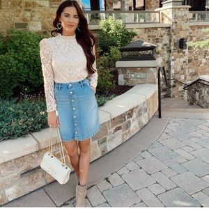 RACHEL PARCELL BUTTON FRONT SKIRT VINTAGE MEDIUM WASH XS